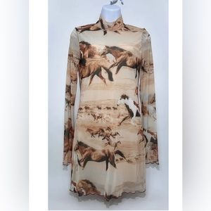 Urban Outfitters S NEW Alessia Wild Horse Print Dress Mesh Bodycon